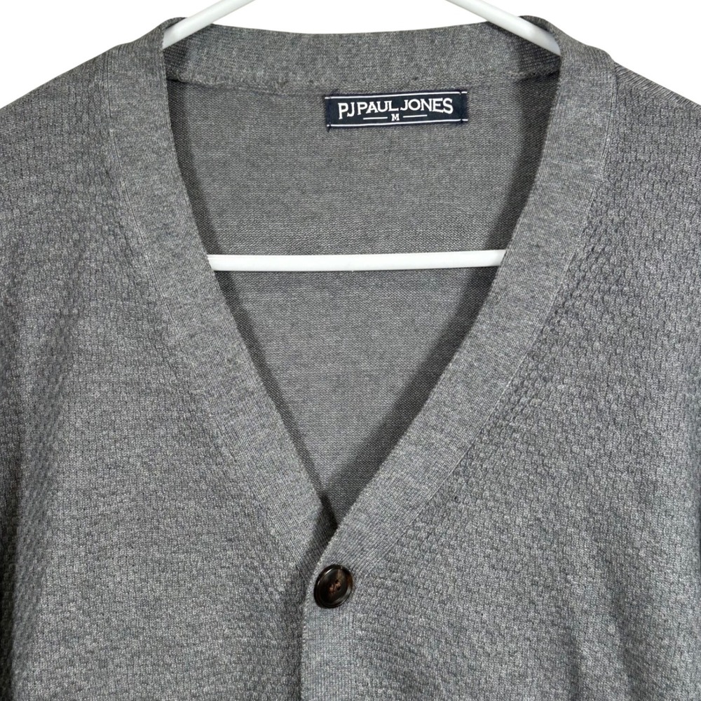 PJ Paul Jones Mens Gray V-Neck Button Textured Knit Cardigan Sweater Size Medium